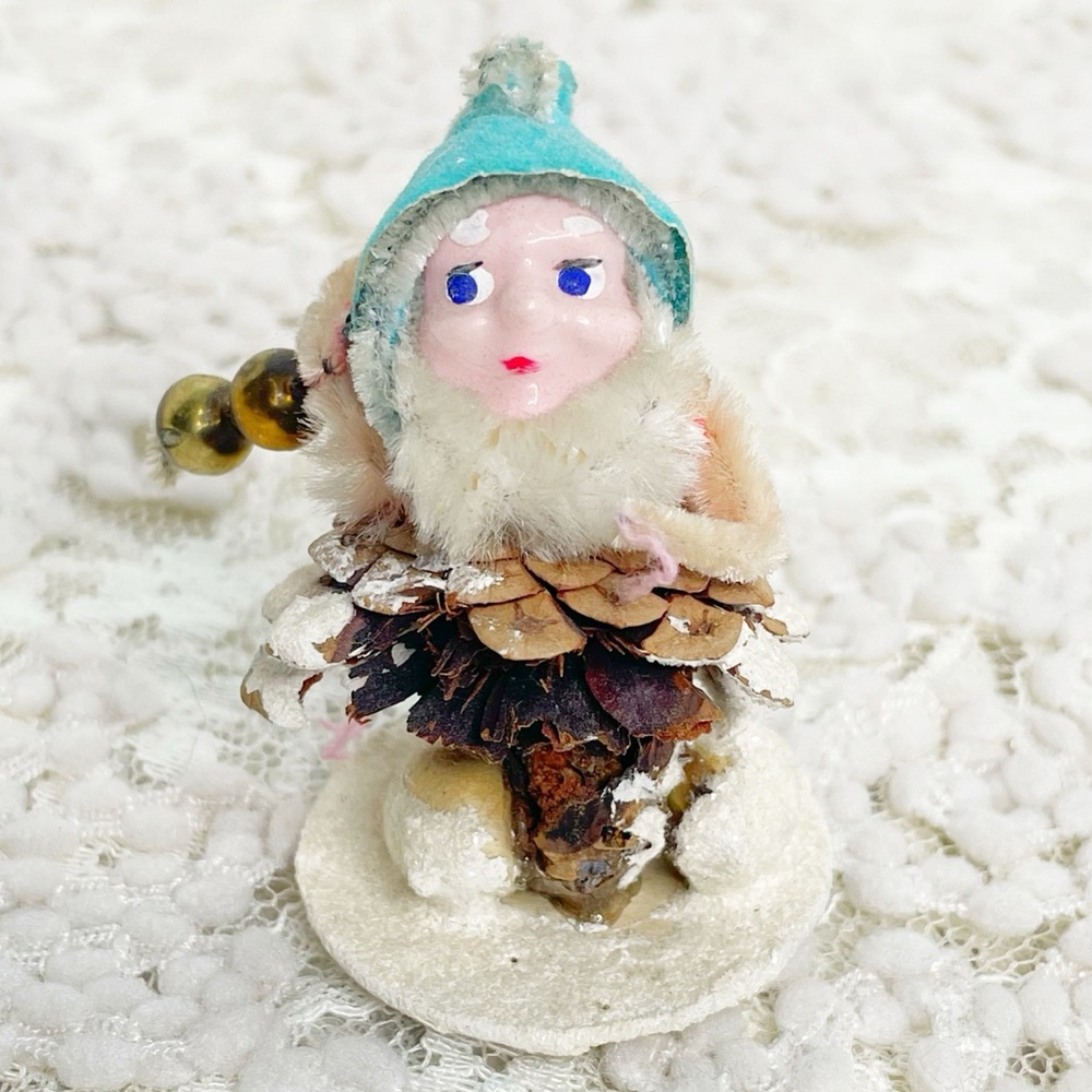 Vintage Christmas Putz? Pinecone Gnome Holding Japan Ornament Figure